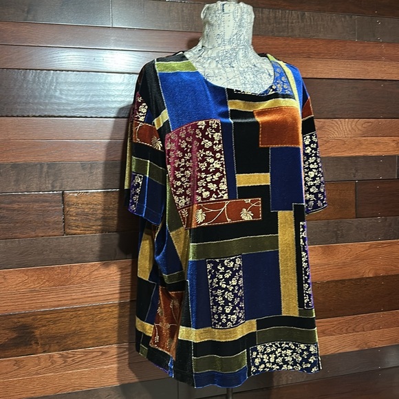 Vintage Blair Multicolor Patchwork Velor Blouse - Picture 2 of 10
